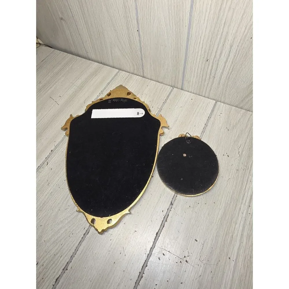 Vintage Decorative Wall Mirrors Gold Floral Shield Shape Set Of 2 Victorian
